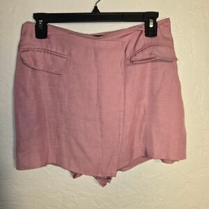 EXPRESS Pink Linen Blend Wrap Skort skirt/Short High Waist Size 8 Sporty Classy